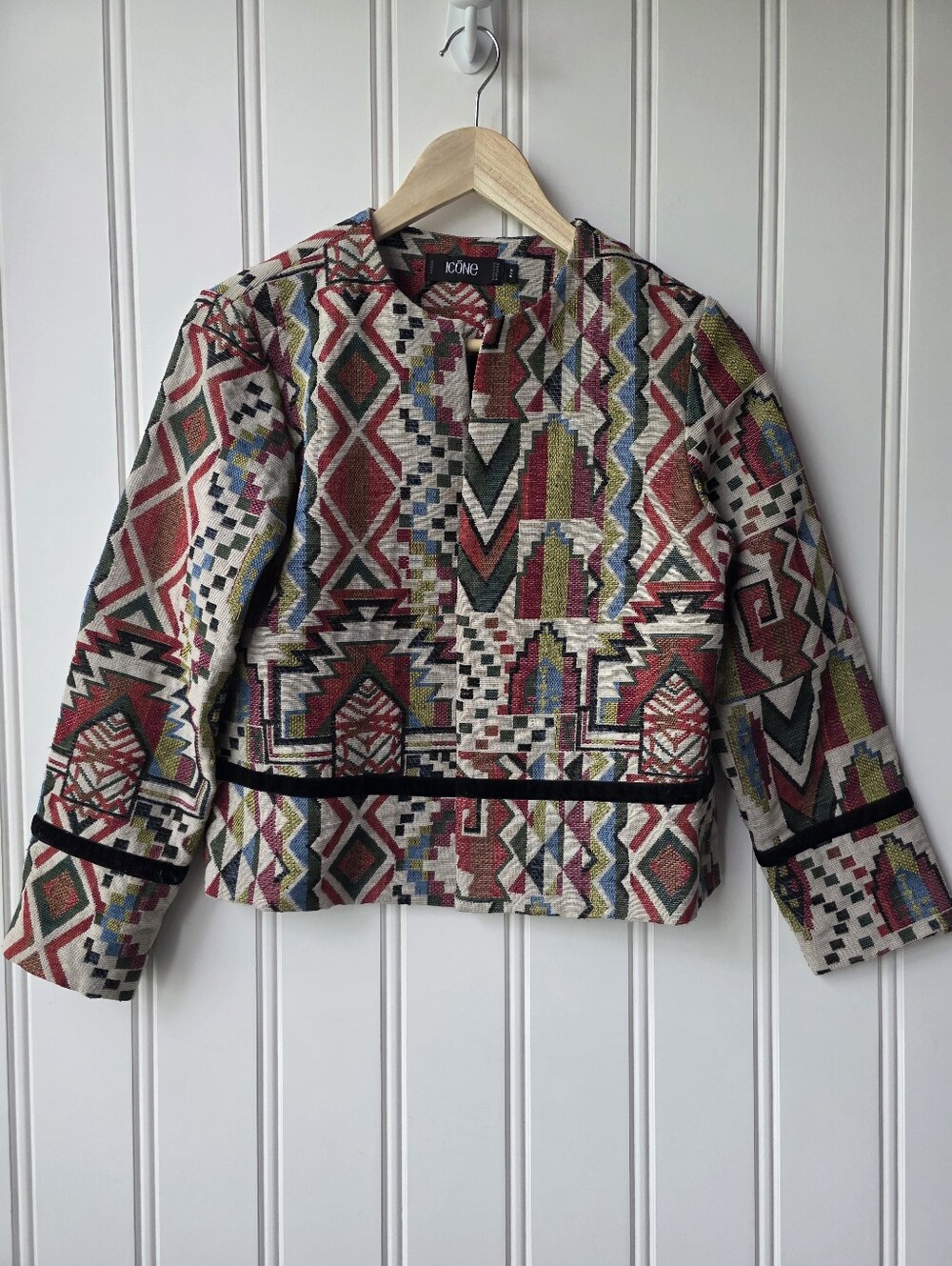 Icone Geometric Aztec Tapestry Blazer Cropped Jacket Small